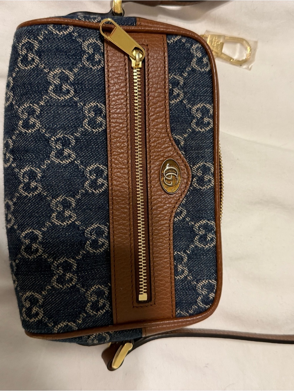Gucci Mini GG Denim Ophidia Crossbody Pre-Loved Bag Blue